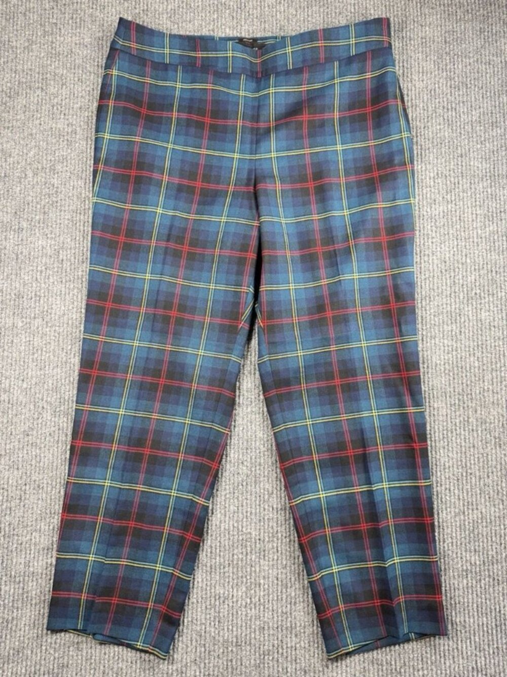 Talbots Heritage Plaid Pants Womens 16 Navy Blue Green Straight Ankle Wool Blend